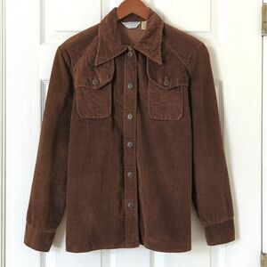 Mr. Dino 70's Vintage Wide Wale Corduroy Button Down Shirt Shacket Brown 12